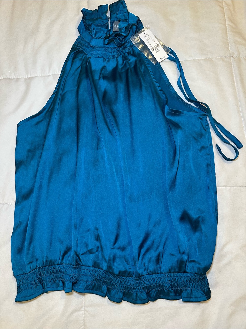 New York & Company Teal Satin Halter Chemise Top